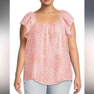 Como Blu Women's Plus Size 3XL Raglan Sleeve Top Peachy Keen embroidered eyelet